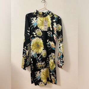 Floral Print Long Sleeve Mini Dress with Split Cuffs by Zara